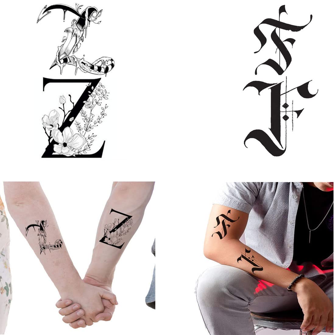 Waterproof Temporary Letter Tattoos for Boys & Girls - FZ Name Initial Tattoo Stickers (Pack of 2) | Perfect for Parties, Festivals & DIY Body Art
