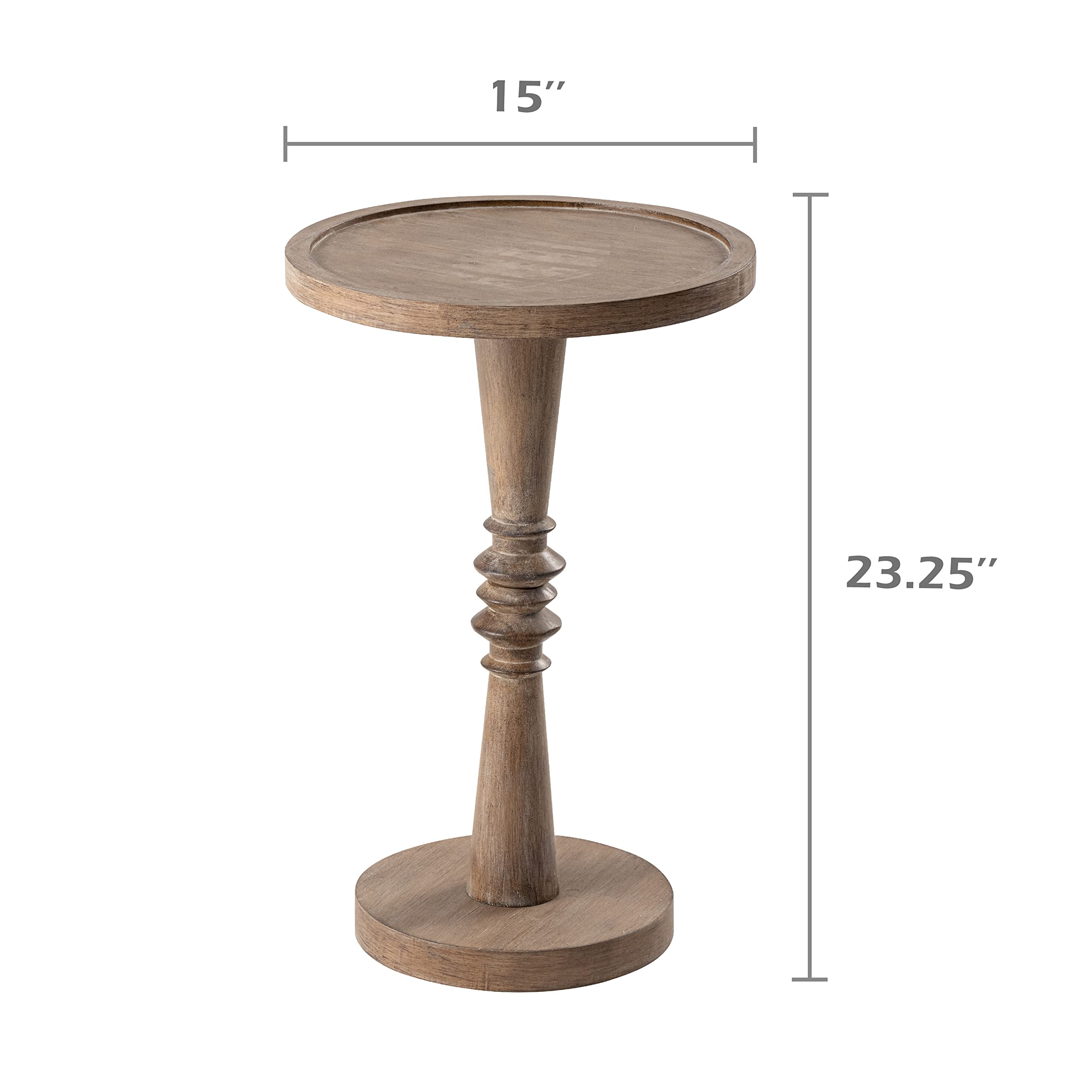 LONYKE Farmhouse Round End Table with Tray Top - Distressed Wood Side Table for Living Room, Bedroom, or Office - Perfect for Drinks, Books, and Decor