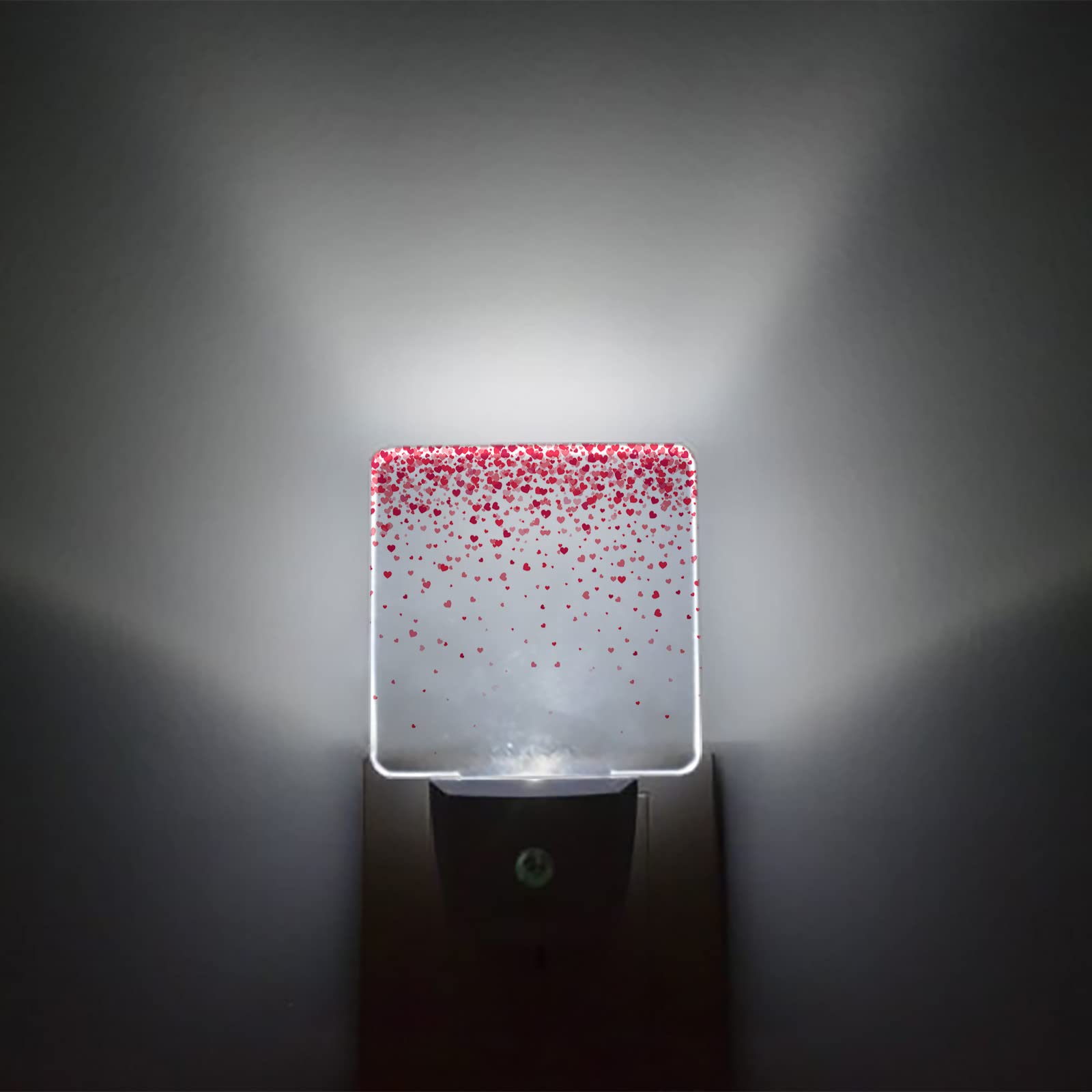 Kids Night Light Plug in Wall - LED Dusk to Dawn Sensor Nightlight with Pink Heart Falling Texture for Nursery, Bedroom, Bathroom, Hallway & Stairs | Safe Baby Room Decor for Sleep & Nighttime Comfort