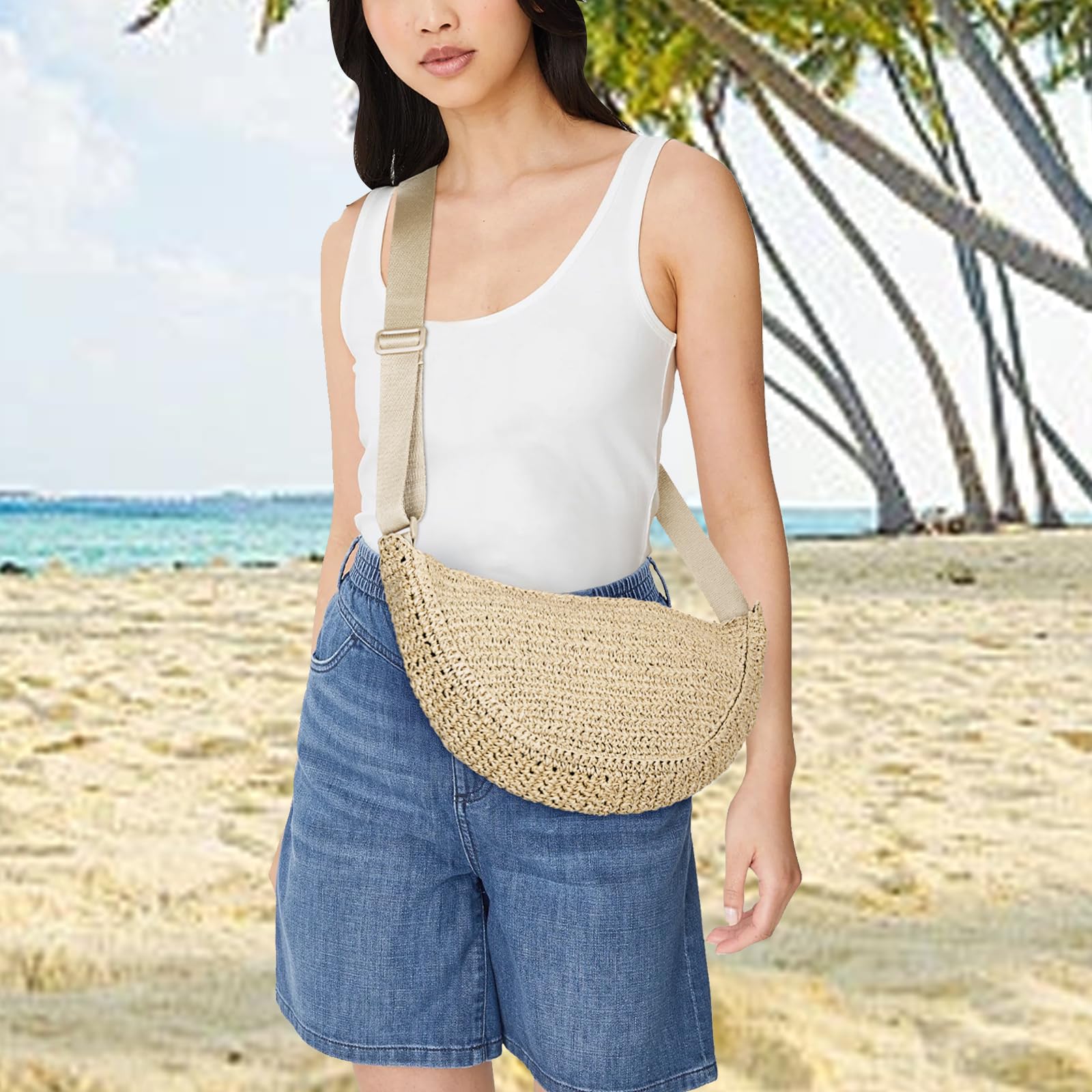 Stylish Woven Straw Crossbody Bag for Women - Handmade Crochet Shoulder Purse, Perfect for Summer 2024 Beach Outings & Vacation Accessories