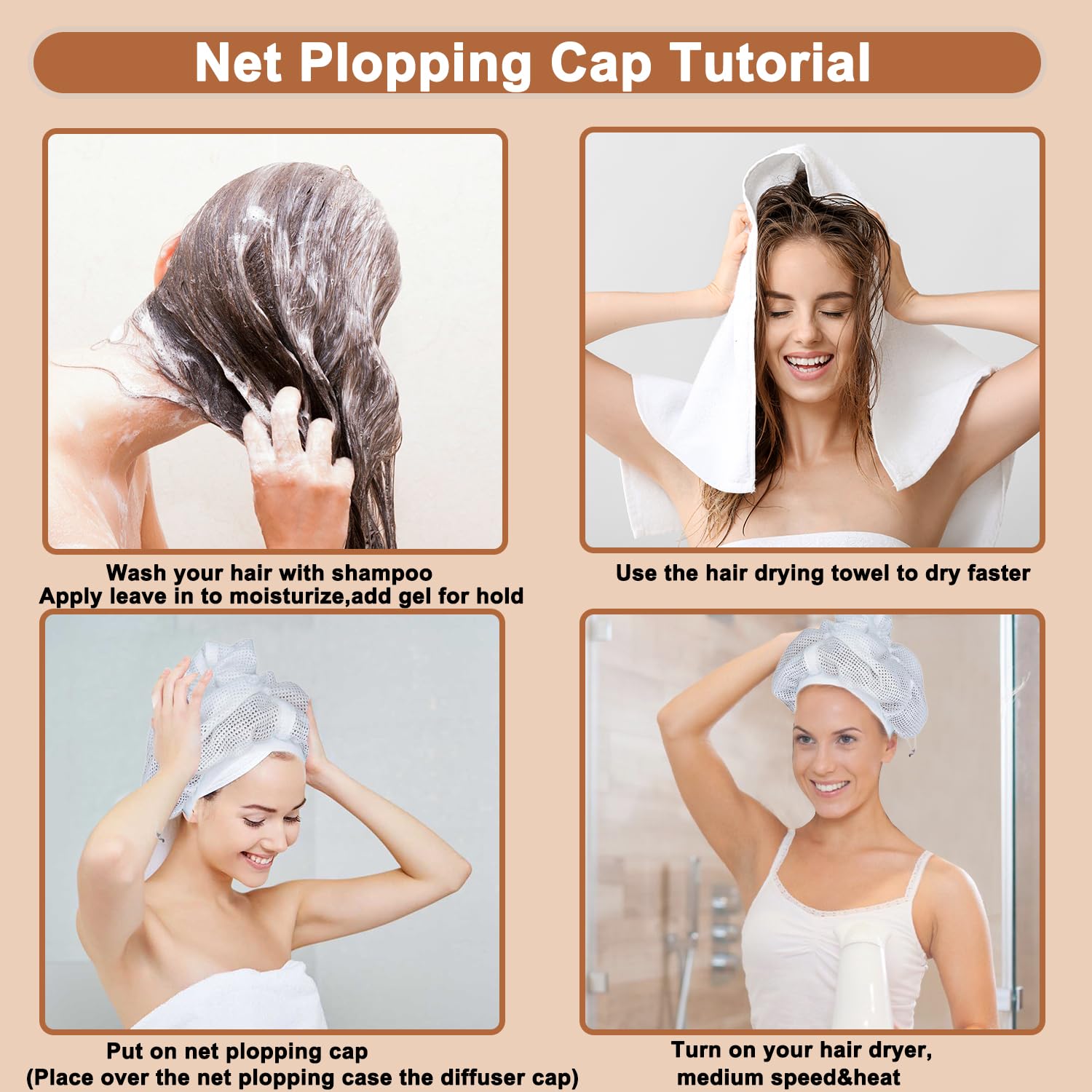 Adjustable Plopping Hair Cap for Curly Hair - Soft Microfiber Hair Drying Cap with Drawstring for Frizz-Free Curls - Perfect for Air Drying, Diffusing & Overnight Hair Care (1PC)