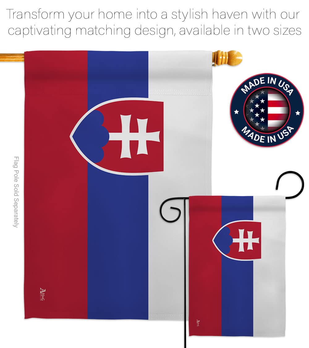 Americana Home & Garden Slovakia Double-Sided Garden Flag Set with Stand - International Country Regional House Decoration Banner for Yard, Patio & Outdoor Decor - Made in USA