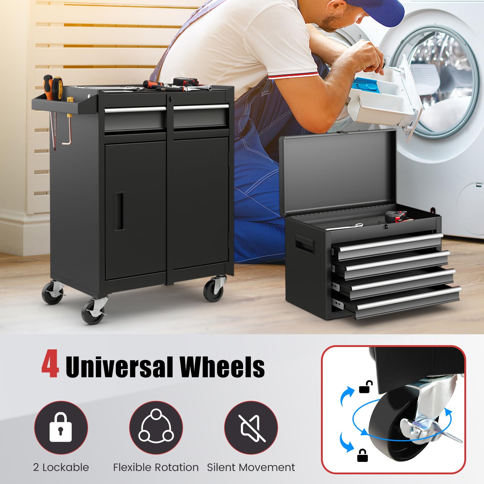 Casart 5-Drawer Rolling Tool Cabinet with Lockable Drawers & Wheels - Heavy Duty Mobile Tool Storage Organizer for Garage, Workshop, and DIY Projects