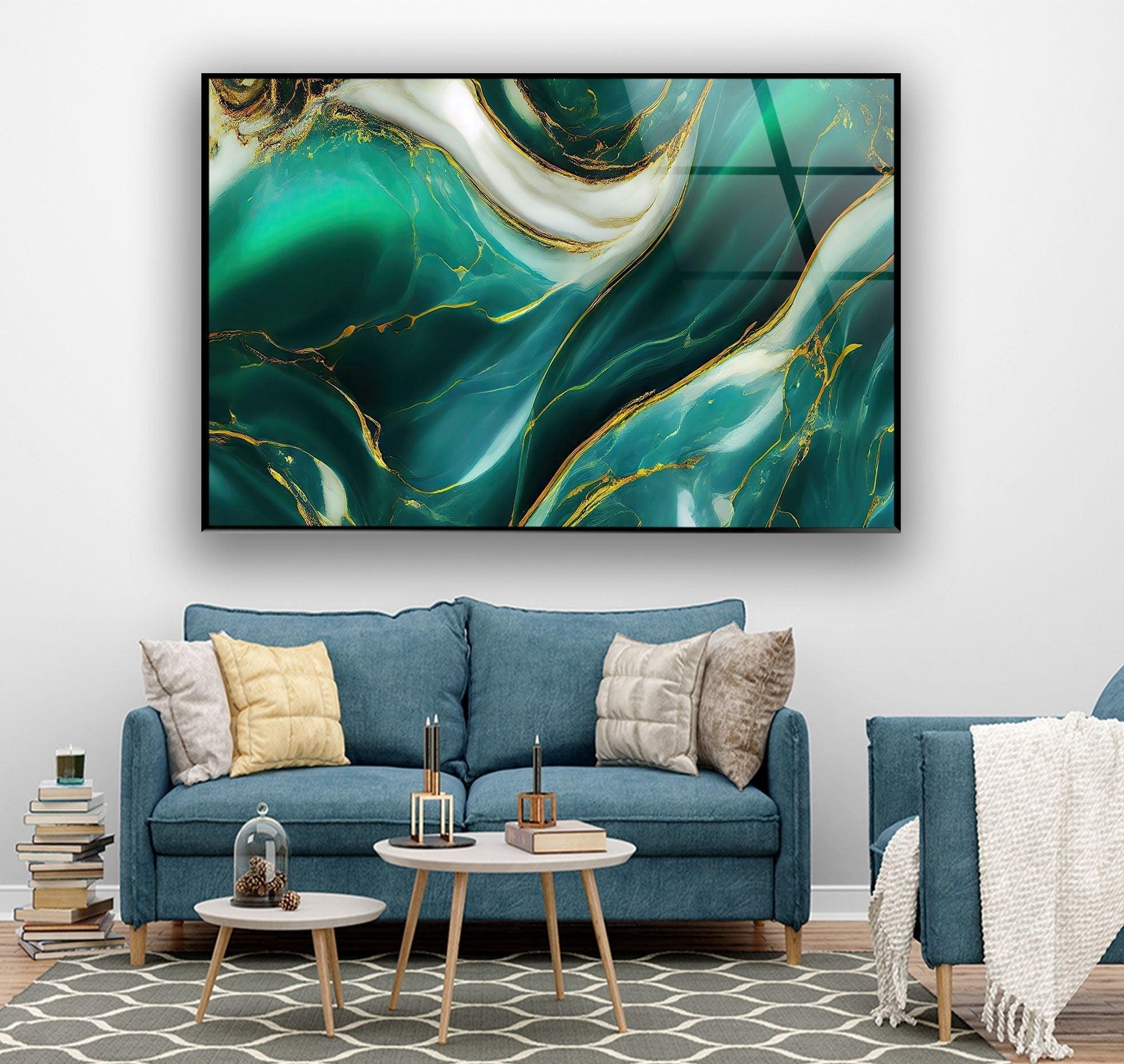 Abstract Green Marble Glass Wall Art - Modern Home Decor for Living Room, Bedroom & Office - Handmade Glass Mosaic Artwork - Unique Gift Idea for Housewarming & Wedding