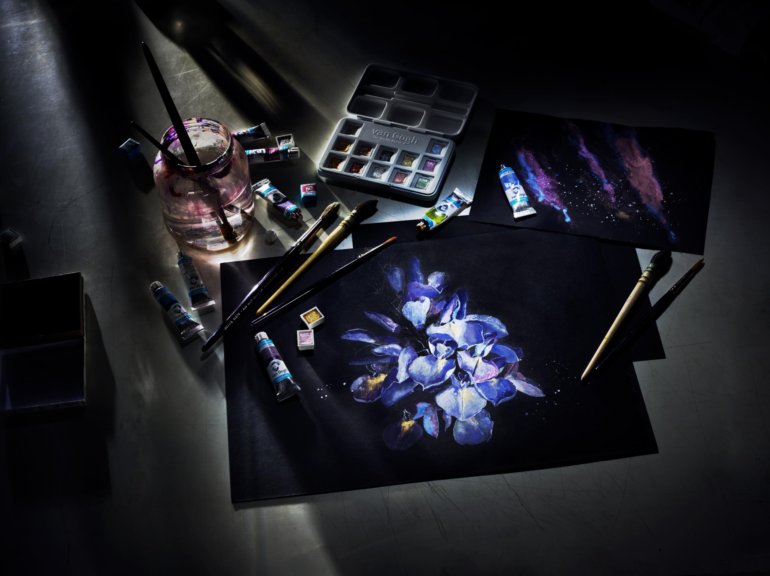 Van Gogh Watercolor Paper Pad - 140lb Heavyweight Black Paper - 12 Sheets 11.7