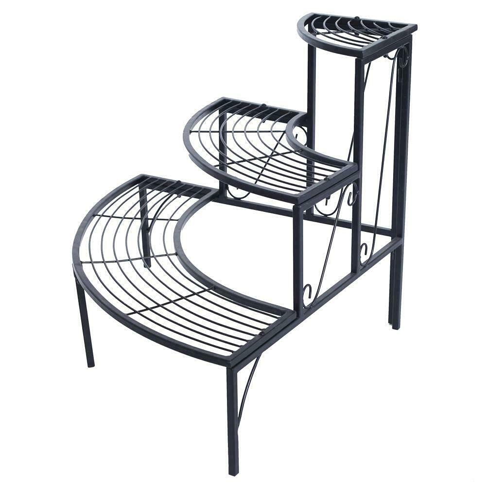3 Tier Quarter Round Plant Stand - Indoor & Outdoor Flower Pot Rack with Storage Shelf for Plants, Succulents, Herbs - Perfect for Patio, Balcony, Living Room, Garden Decor