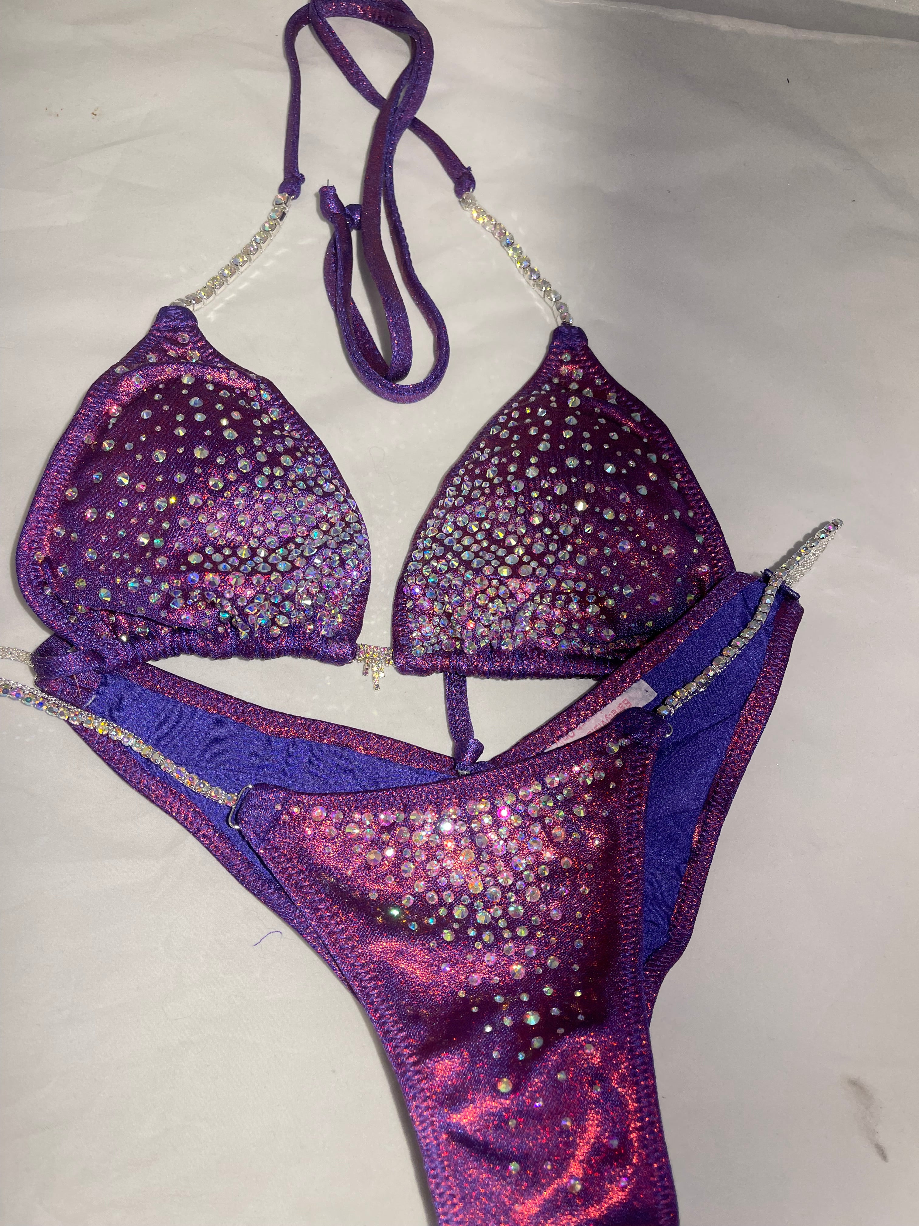 CS407 Purple & Hot Pink Rhinestone Grape Competition Bikini - High Performance Swimwear for Dance, Cheerleading & Pageants