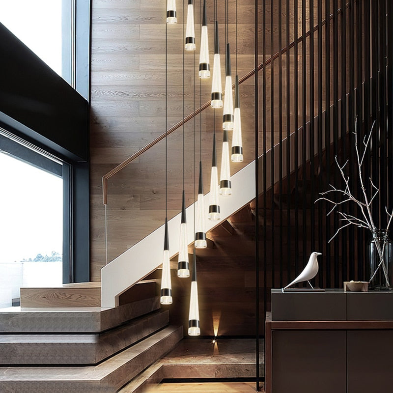 Spiral Cones Staircase Chandelier - Elegant Modern Lighting Fixture for Stairwell, Foyer & Entryway Decor