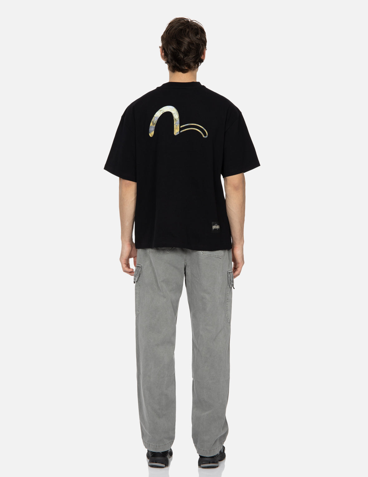 Calligraphy Shadow Logo Embroidery & Seagull Print Loose Fit T-Shirt for Men - Comfortable Casual Wear for Beach Outings, Street Style & Everyday Fashion