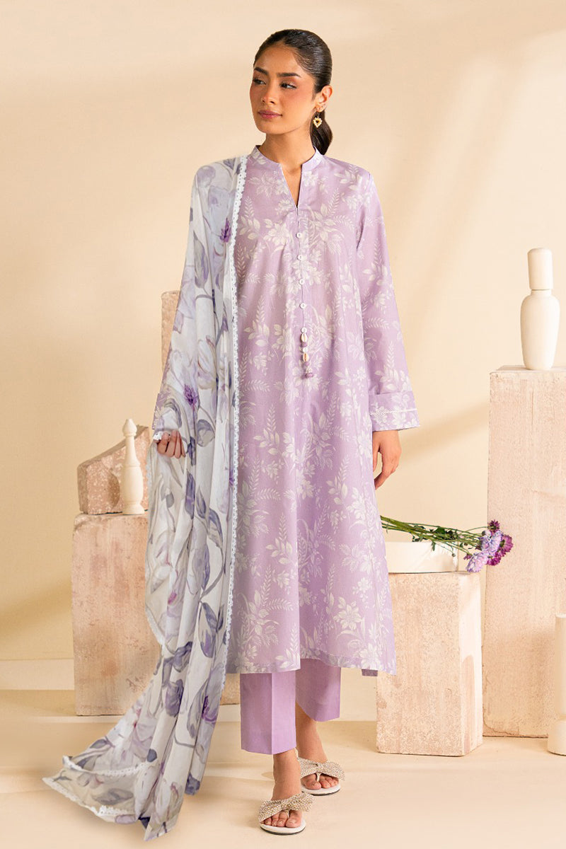 MAUVE DREAM 3 PC PRINTED LAWN SUIT for Women - Floral Embroidered Cotton Outfit for Summer, Parties & Weddings - Elegant Pakistani Fashion Dress Set