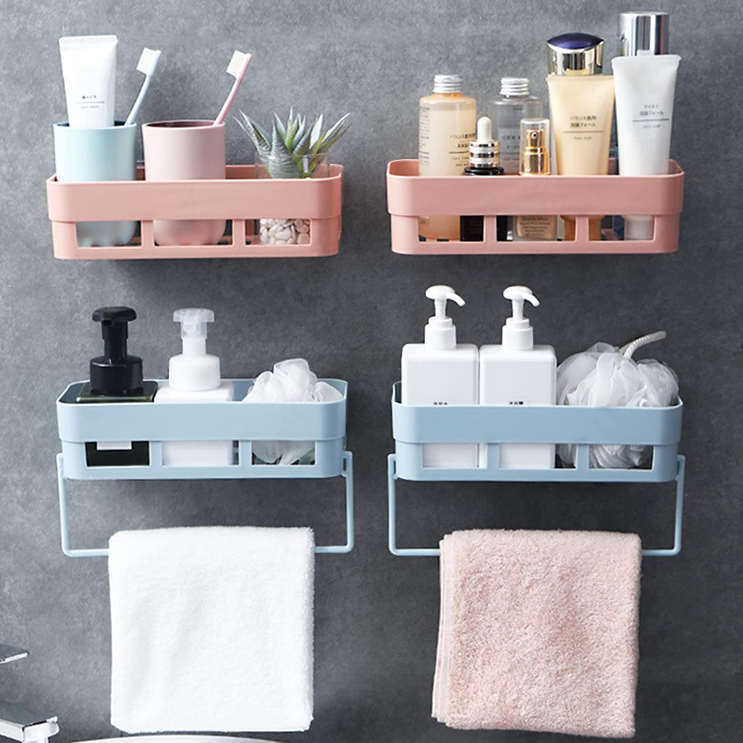 Rylan 2-Pack Bathroom Wall Shelf Organizer Set - Self-Adhesive Bathroom Storage Rack & Stand for Toiletries, Cosmetics & Essentials - Perfect for Small Bathrooms, Showers & Vanity Organization