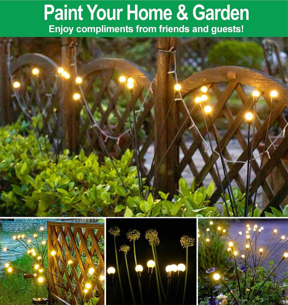 SIOTMERA 4-Pack Solar Powered Outdoor Lights - Waterproof IPX5, Wind-Resistant Firefly Garden Lights, Warm White LED Pathway Lighting for Yard, Lawn, Patio, and Christmas Decoration | Perfect for Landscape, Walkways, and Festive Ambiance