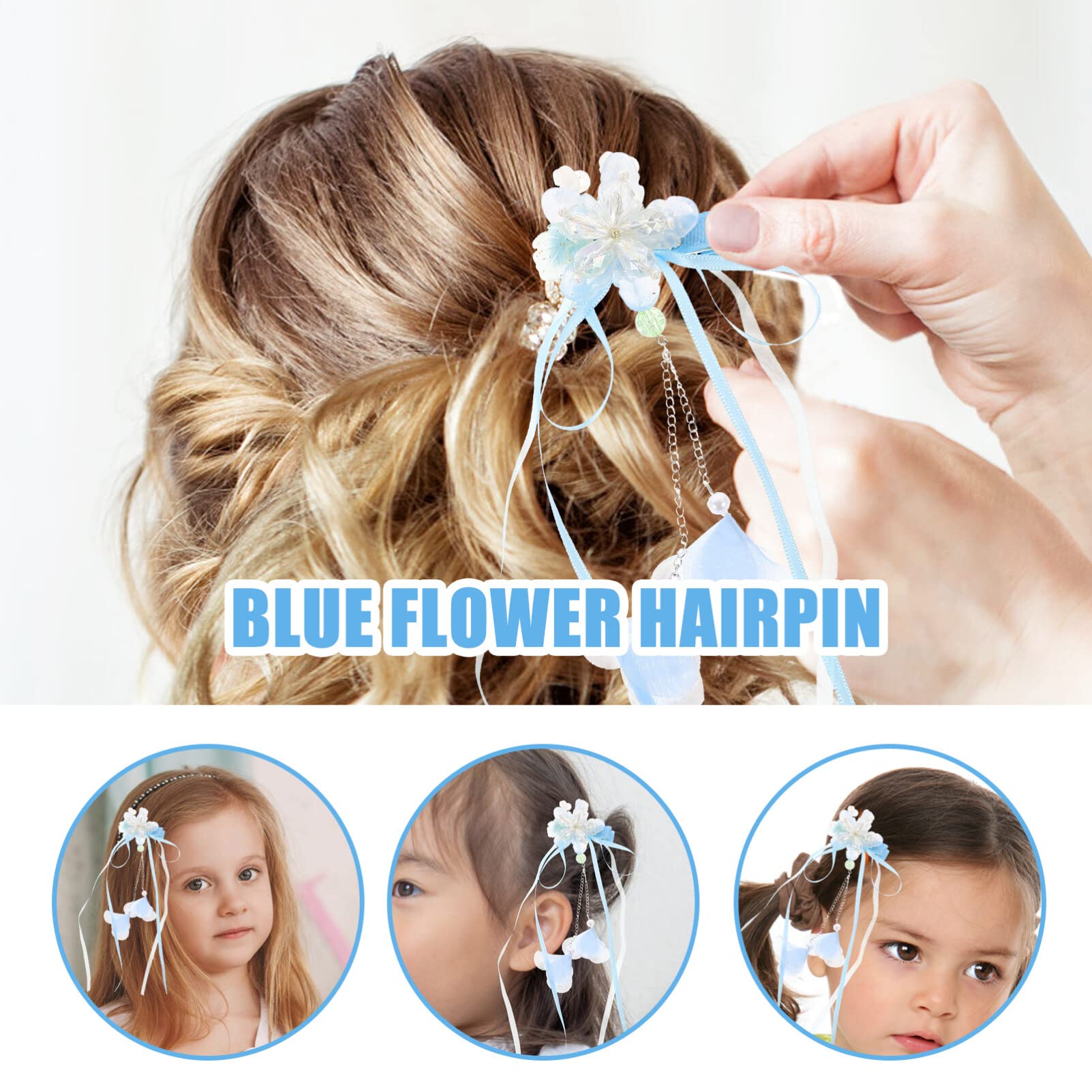 FOMIYES Blue Tassel Hair Clips for Kids & Women - 1 Pair Hair Accessories for Girls, Costume Hairpins, Hair Decoration for Parties & Weddings