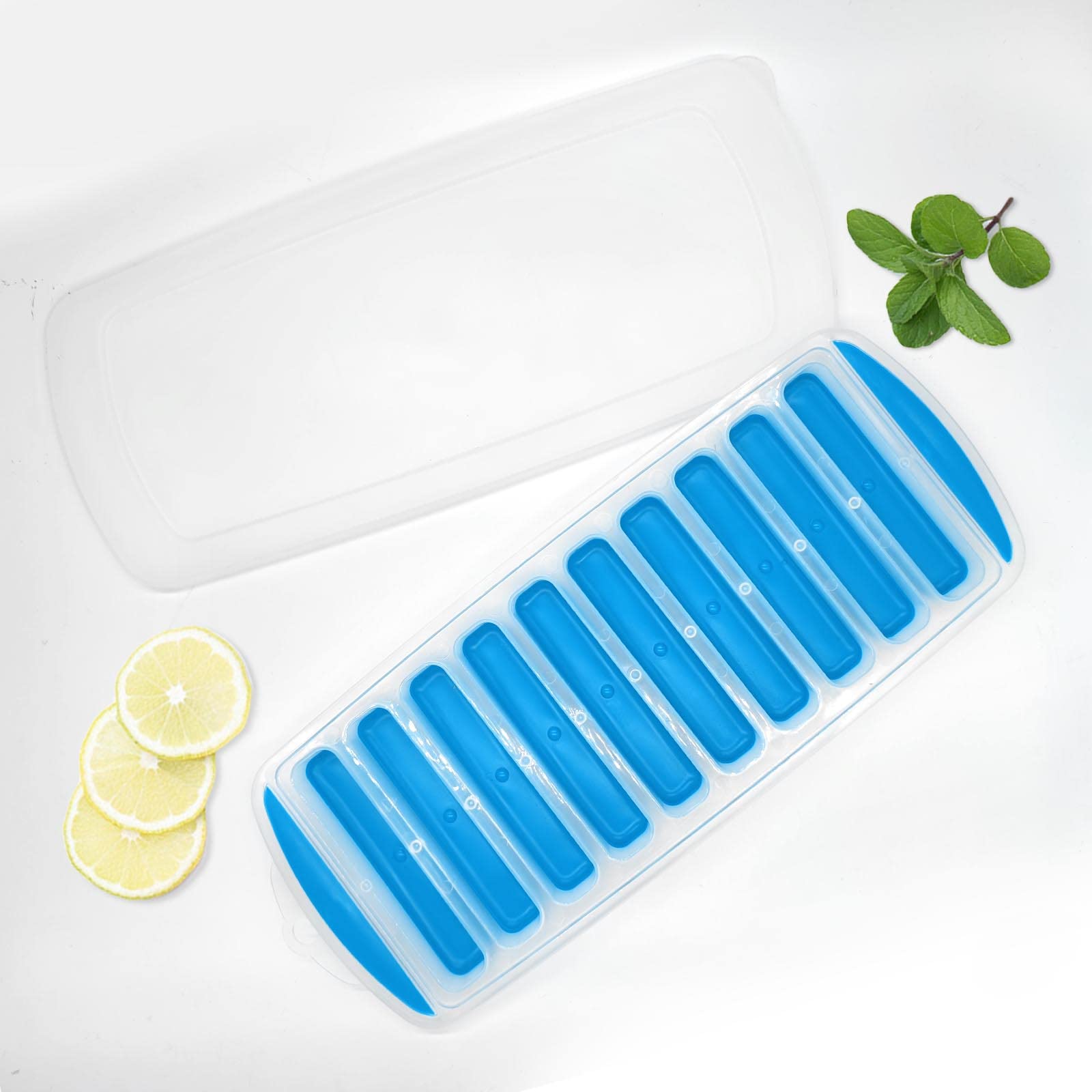 Ainkou Silicone Ice Cube Tray with Lid - Reusable, Leak-Proof Long Ice Stick Maker for Water Bottles, Whiskey & Cocktails | Easy Release, BPA-Free | Perfect for Sports, Parties & Home Bars (Blue)