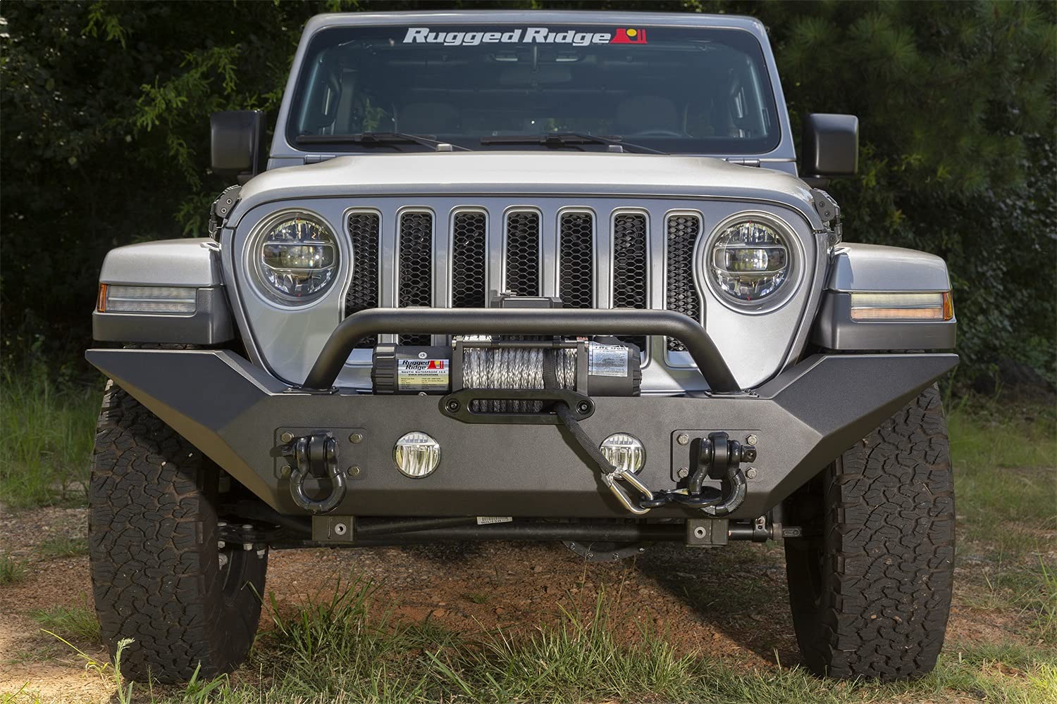 Rugged Ridge Spartan Front Bumper for Jeep Wrangler JL & Gladiator JT (2018-2025) - Heavy Duty Steel Full-Width Design with High-Clearance Ends & Overrider - Matte Black Finish (Part #11548.41) | Off-Road Protection & Enhanced Styling for Jeep Adventures