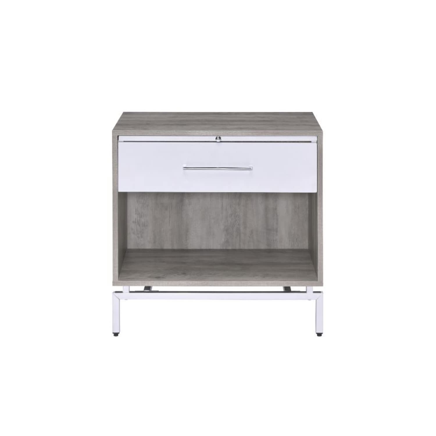 Simple Relax 1 Drawer Nightstand with Open Shelf - Weathered Gray Oak & White Finish - Bedroom Side Table for Small Spaces, Apartment, Dorm Room