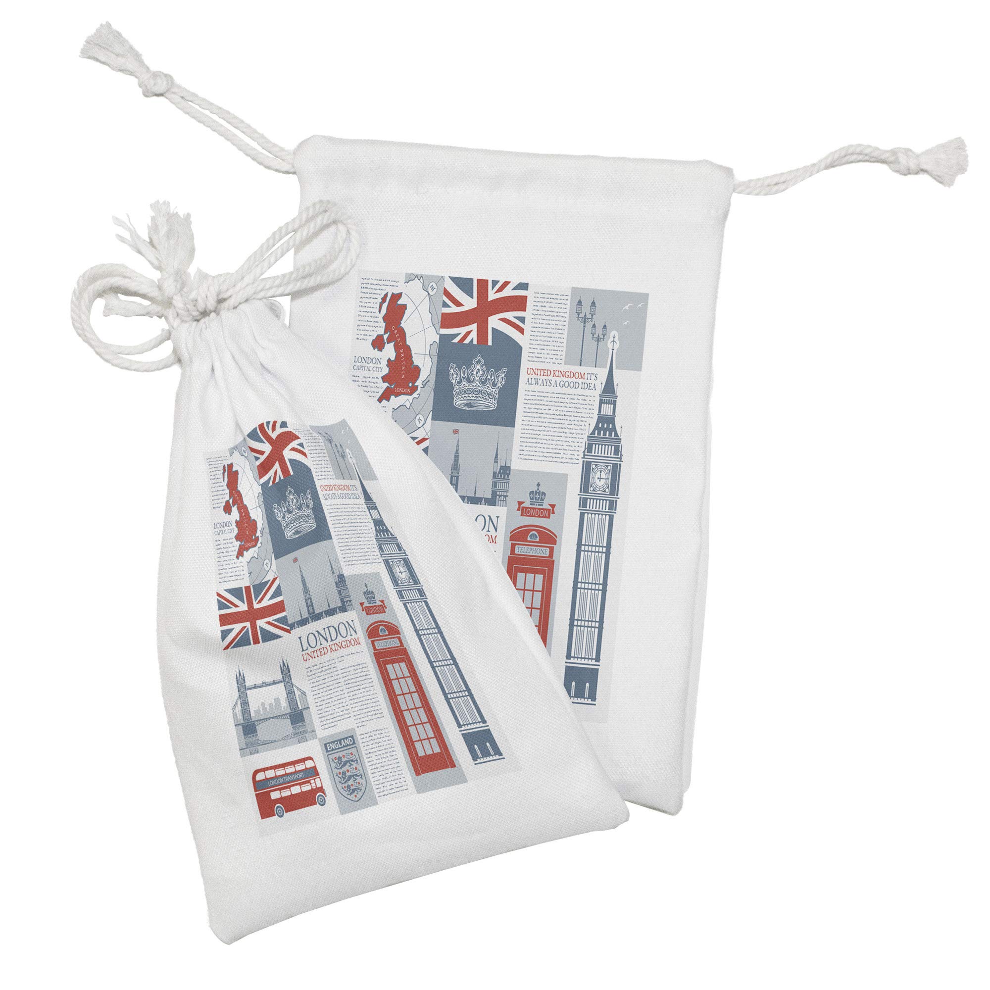 Ambesonne 2-Pack London UK Themed Fabric Drawstring Pouches - Landmarks & Flags Design, 9