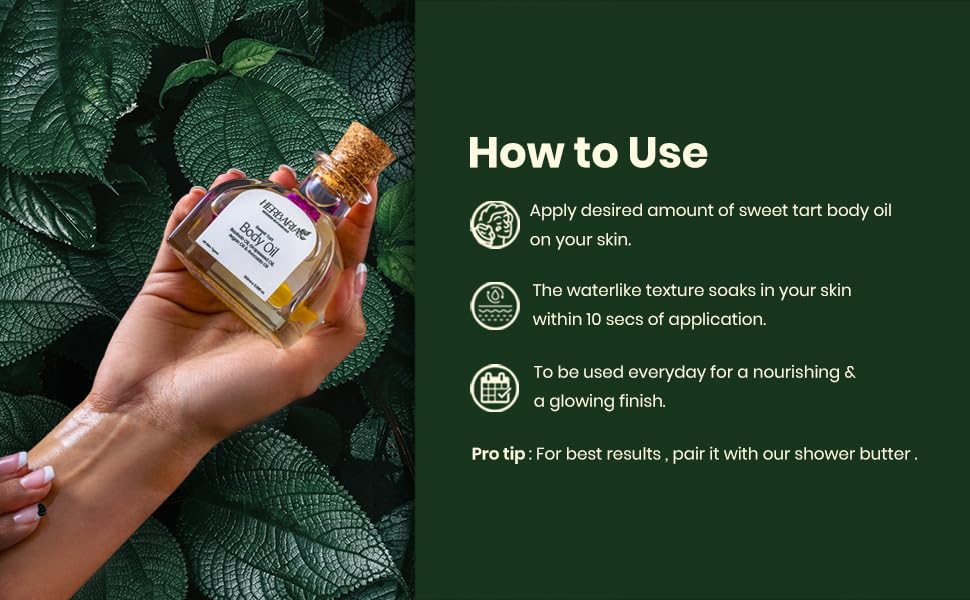 Herbaria Sweet Tart Daily Moisturizing Body Oil - 100% Vegan Luxury Hydrating Body Oil with Almond, Grapeseed, Pomegranate, Avocado, Argan & Baobab Oils | All-Season Skin Care for Dry Skin, Massage & Aromatherapy