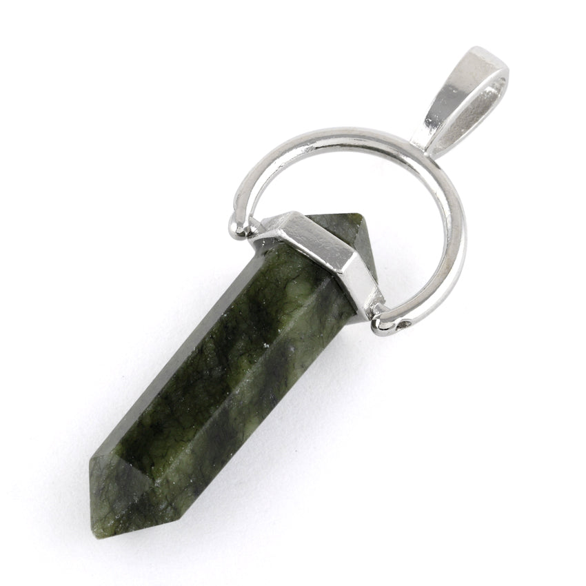 8X35mm Faceted Double Point Swing Dark Green Serpentine Pendant - Elegant Handmade Jewelry for Women, Perfect for Necklaces & Boho Fashion Accessories (Ideal for Daily Wear, Parties & Gifts)