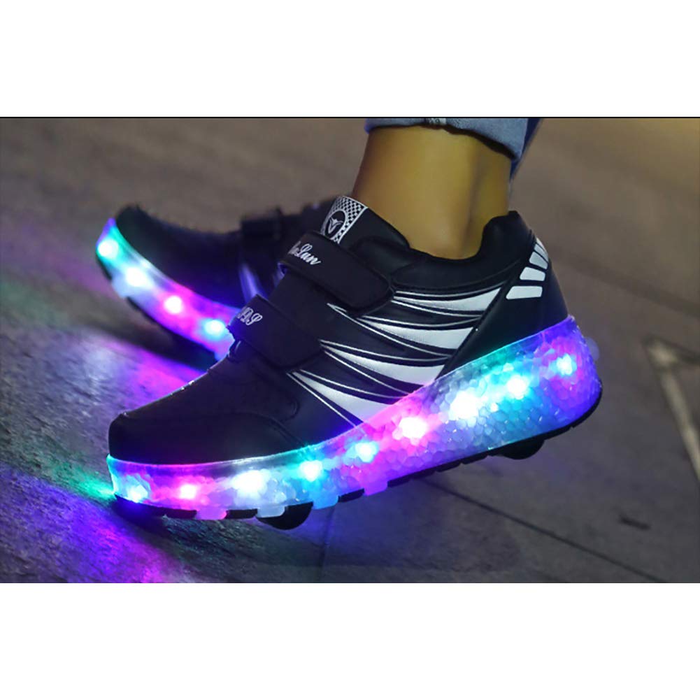 LED Light Up Shoes for Kids - Boys Girls Glow Sneakers with 2 Wheels Roller Skates | Outdoor Play, Sports & Night Running
