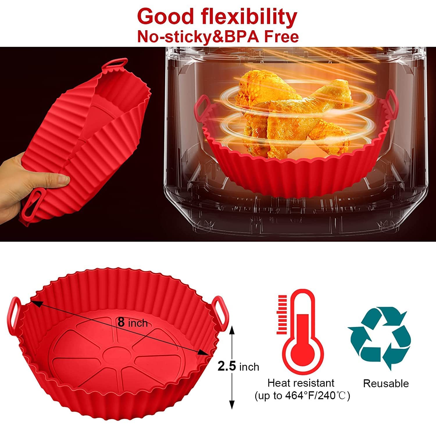 SHOPOGENIX Air Fryer Silicone Baking Tray with Ear Handles - Heat Resistant Food Grade Accessories for Oven & Pot (Pack of 1) - Perfect for Baking, Roasting & Meal Prep