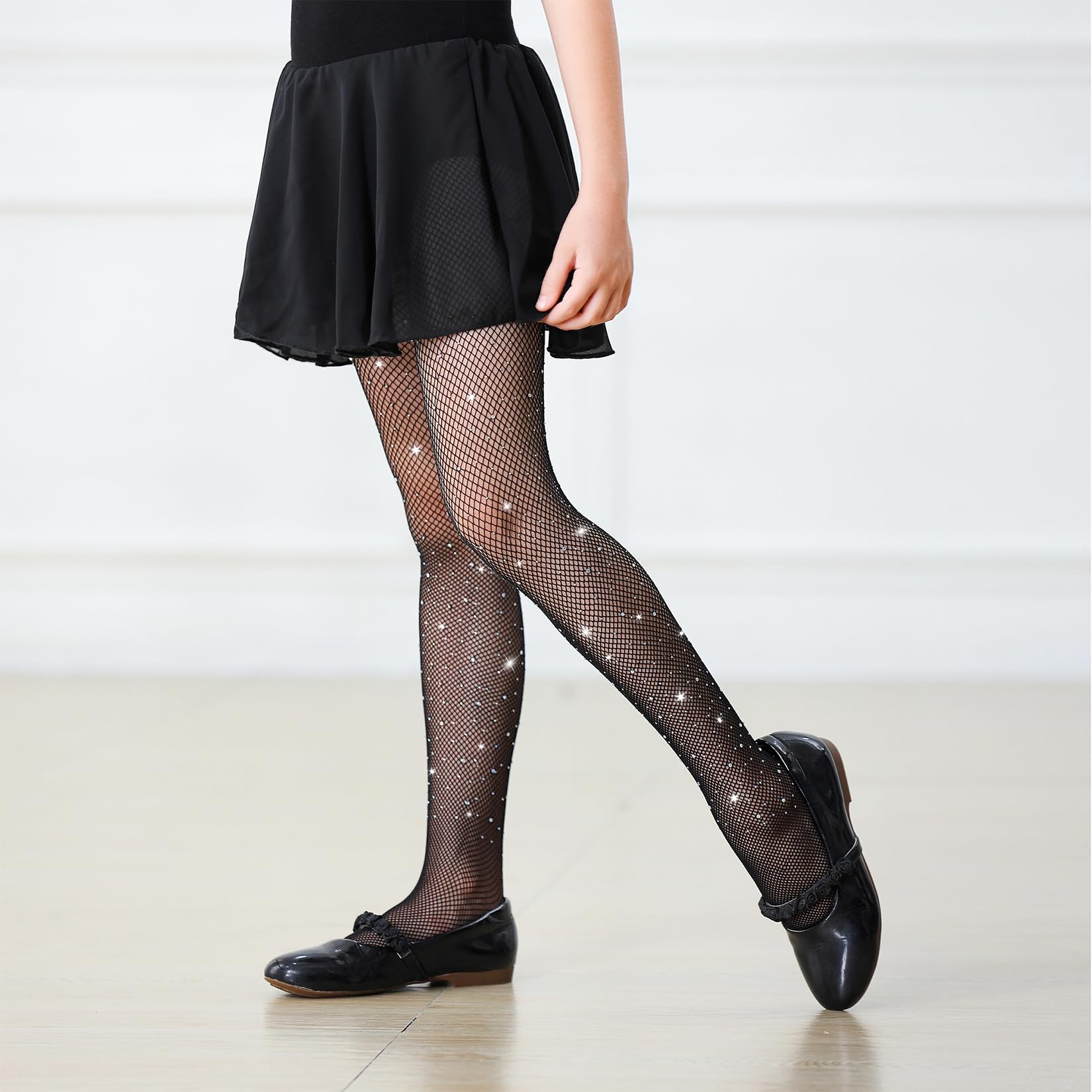 Century Star Girls Fishnet Stockings with Rhinestones - Sparkly Glitter Tights for Toddlers & Kids | Perfect for Halloween Costumes, Dance Performances & Party Outfits