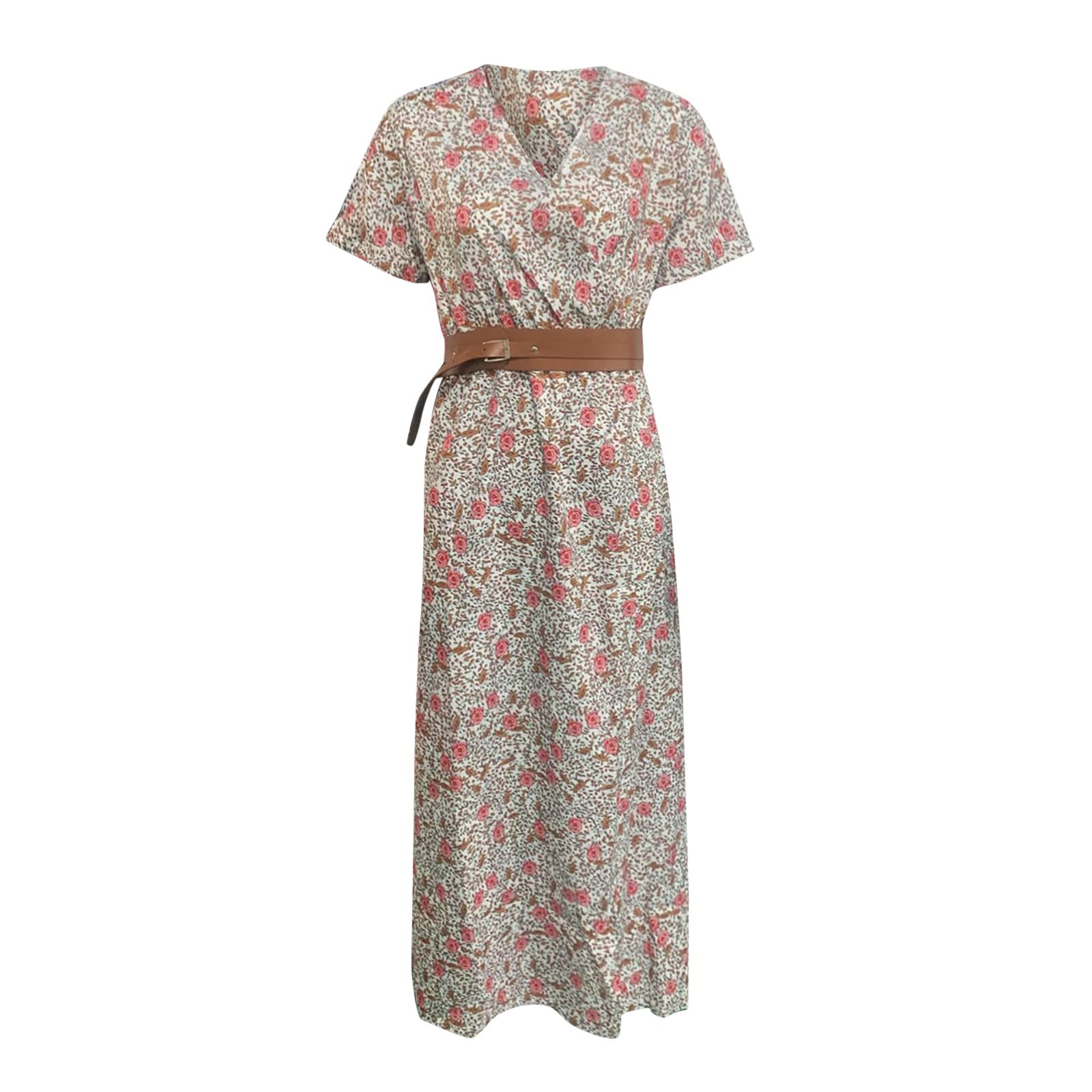 Women's Floral Short Sleeve Summer Dress with Belt - Boho Chic Cocktail Dress for Wedding, Party & Spring Outings | Perfect for Western Theme Events & Casual Going Out Occasions