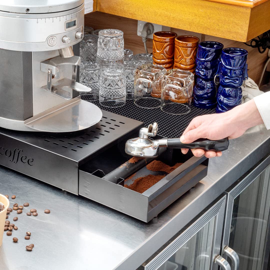 Restaurantware Restpresso 13.5 x 9.75 x 3.75 Inch Stainless Steel Espresso Knock Box with Detachable Drawer & Silicone Bar - Durable Coffee Grounds Container for Baristas & Home Brewing - Perfect for Espresso Machines in Cafes & Kitchens