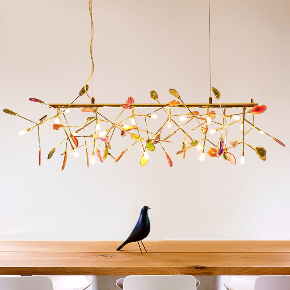 Agate Flake Chandelier - Elegant Natural Stone Crystal Ceiling Light Fixture for Dining Room, Living Room, Bedroom Decor | Modern Luxury Home Lighting