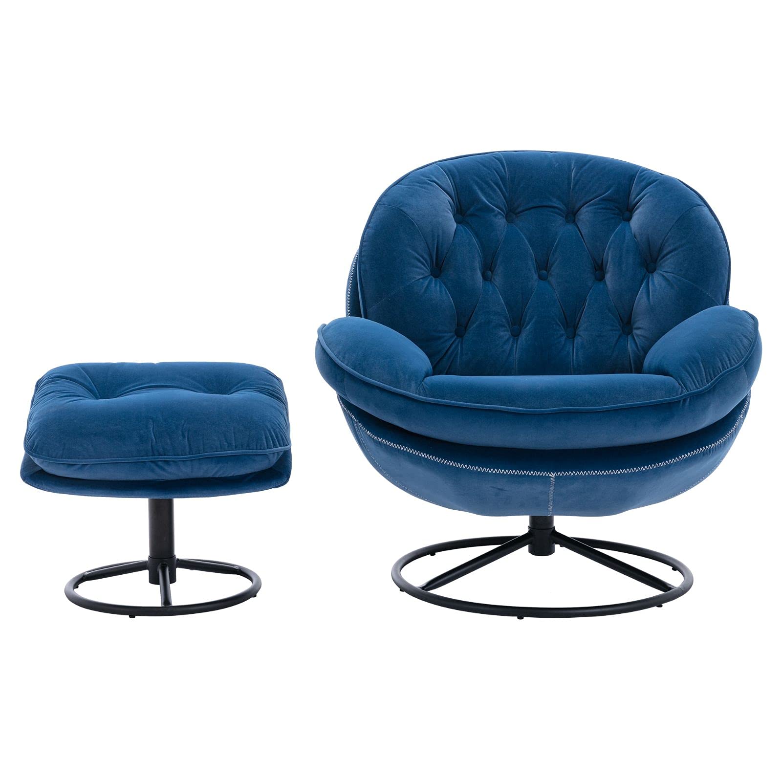 Velvet Swivel Accent Chair with Ottoman - Modern Living Room Lounge Chair with Footrest - Comfortable Reading & Relaxation Chair for Home Office, Bedroom, or Apartment Decor
