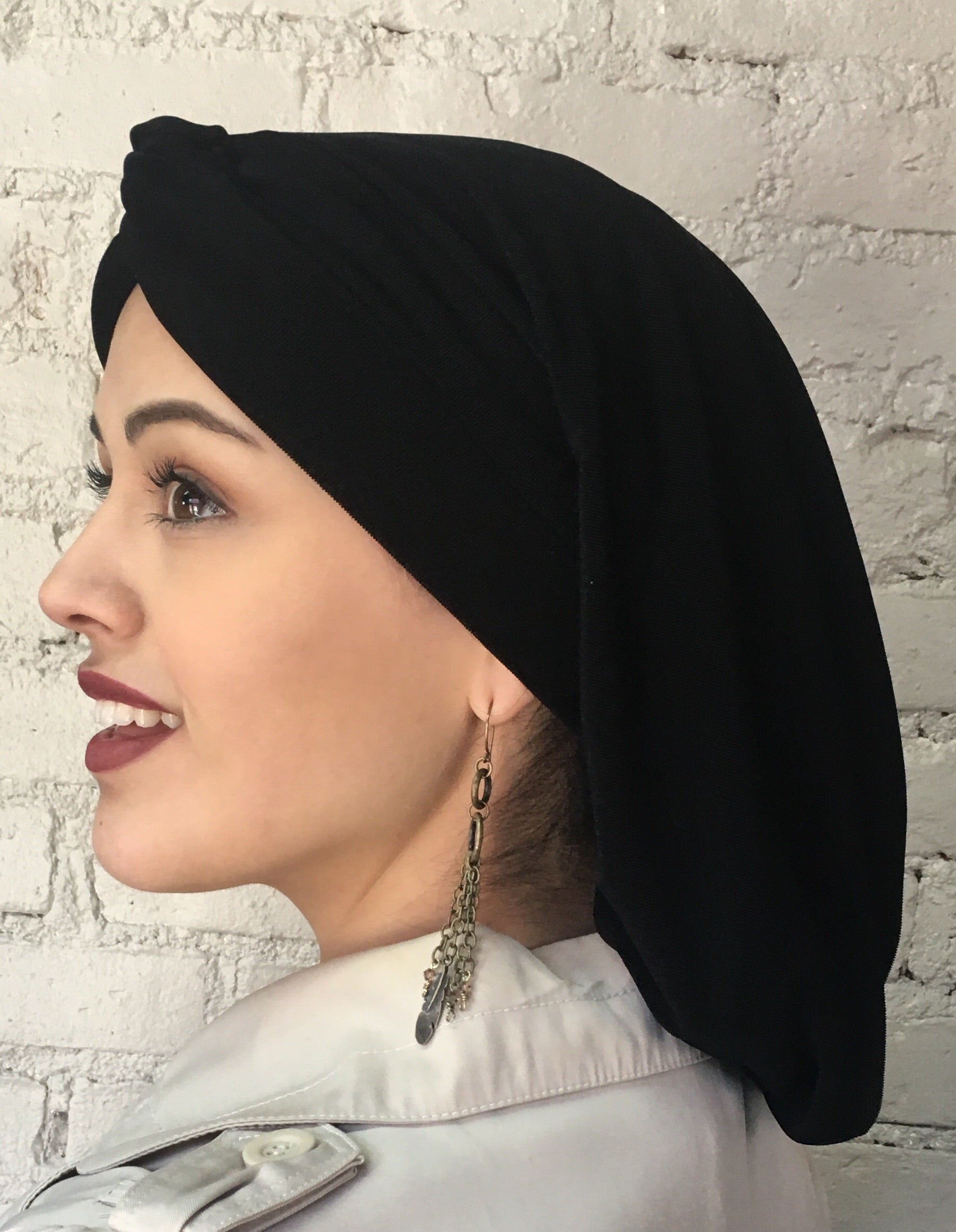 Black Jersey Lycra Classic Snood Turban - Renaissance Style Hijab with Twist Headband for Women | Perfect for Daily Wear, Cosplay & Special Occasions
