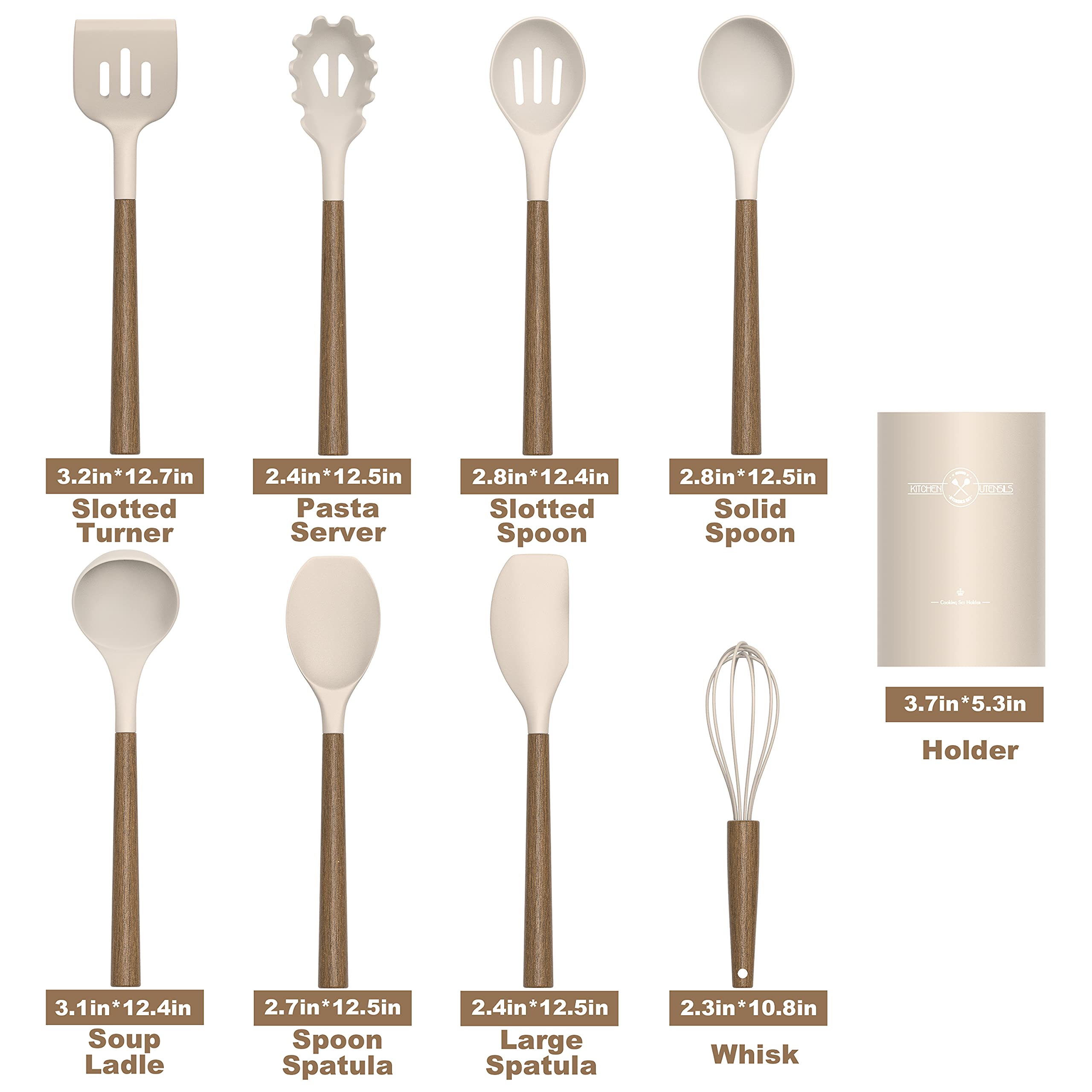 9Pcs Silicone Kitchen Utensil Set with Wooden Handle - Heat Resistant for Nonstick Cookware - Perfect for Baking & Cooking