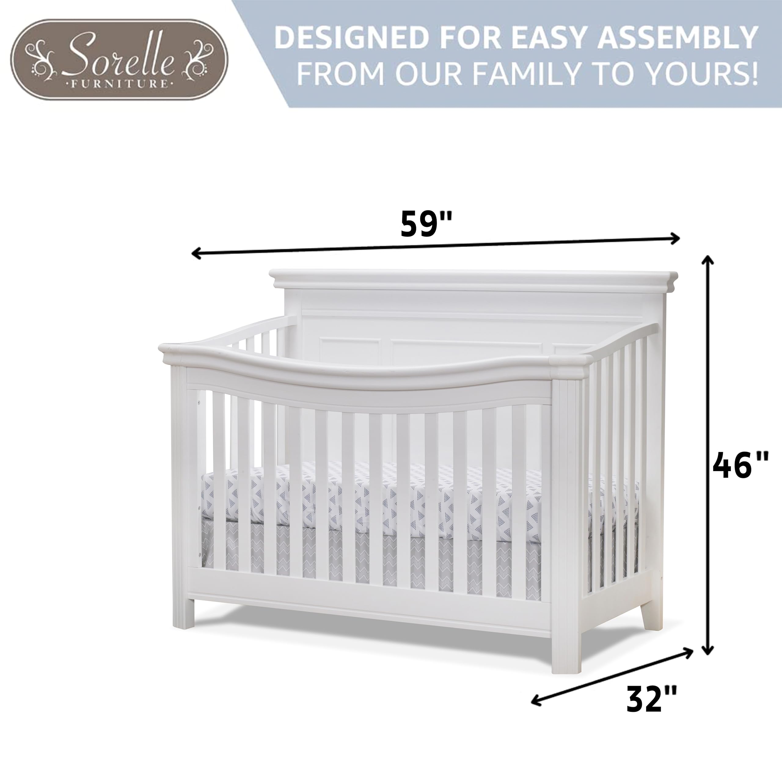 Sorelle Finley Lux Flat Top Crib - Modern Baby Crib with Safety Rails, Convertible Design for Nursery - Perfect for Newborns, Toddlers & Small Bedrooms