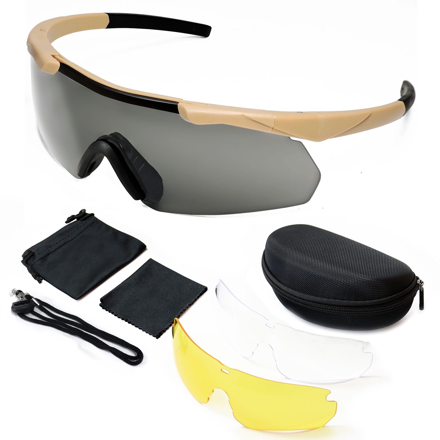 SPOSUNE Tactical Shooting Glasses - Anti-Fog, Impact Resistant with 3 Lenses for Men & Women - Perfect for Hunting & Airsoft