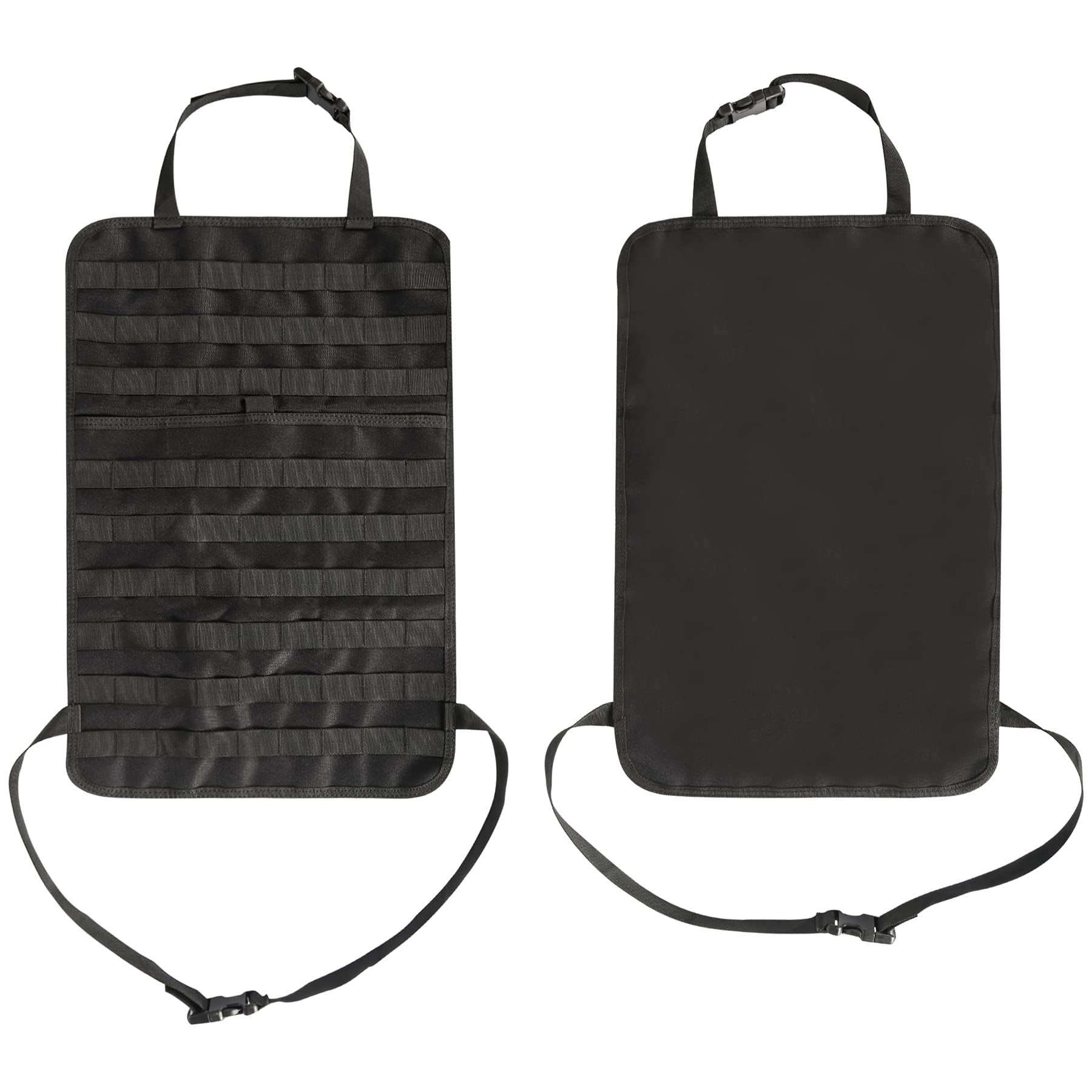 IronSeals 2 Pack Car Seat Back Organizer - Tactical MOLLE Panel Vehicle Seat Cover Protector with Sag Proof Design, Durable Nylon Car Seat Hanger Bag for SUV, Truck & Minivan - Perfect for Road Trips, Camping & Family Travel