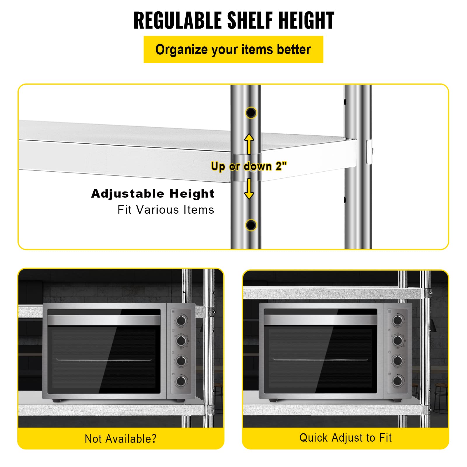 VEVOR 4-Tier Stainless Steel Storage Shelf - Heavy Duty Adjustable Shelving Unit with 1320 lbs Capacity - Perfect for Garage, Warehouse, Pantry & Home Organization