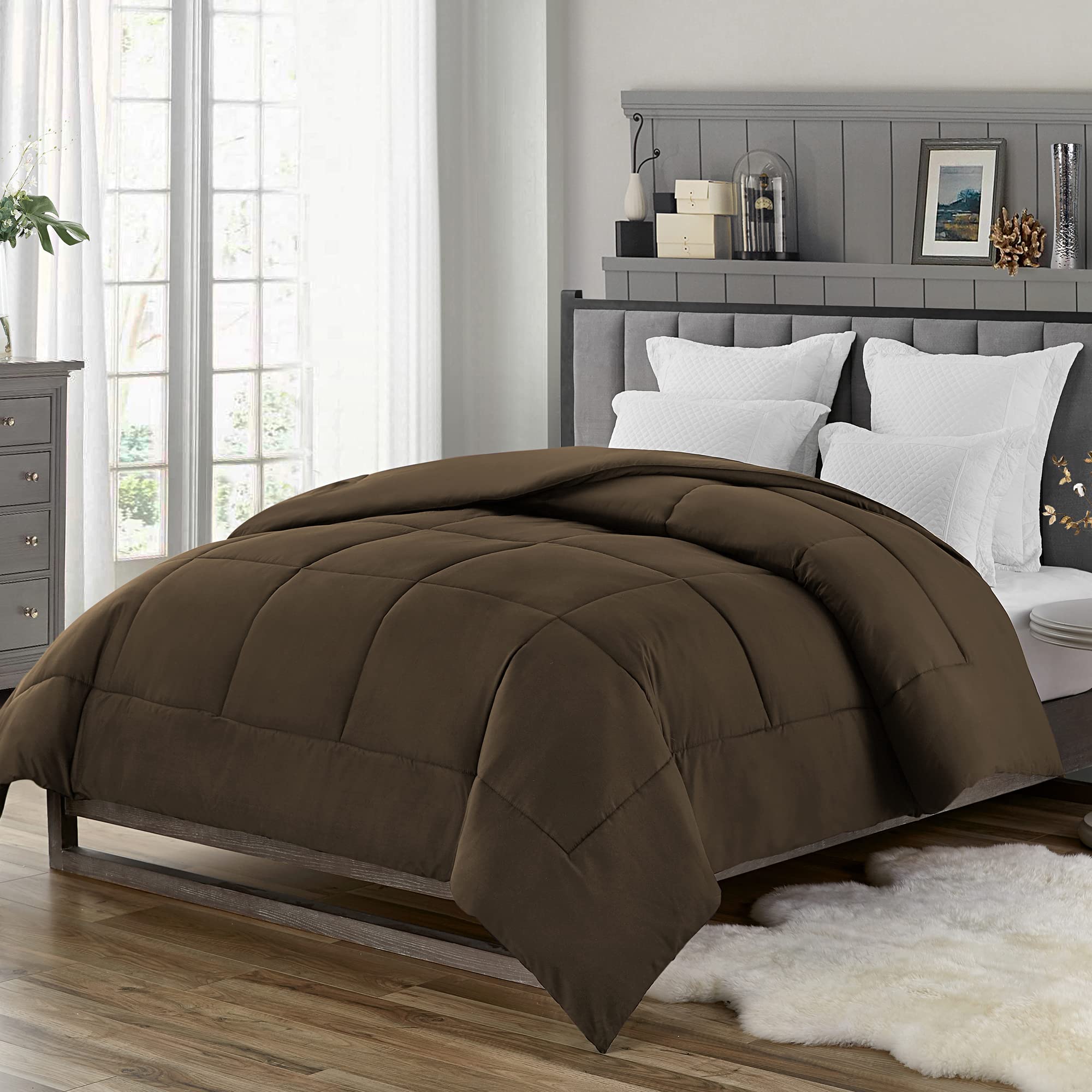 Swift Home Full Comforter Set - Ultra Soft Lightweight Down Alternative Bedding - All Season King Size Comforter - Wrinkle Fade & Stain Resistant - Chocolate Brown - Perfect for Master Bedroom, Guest Room & Dorm