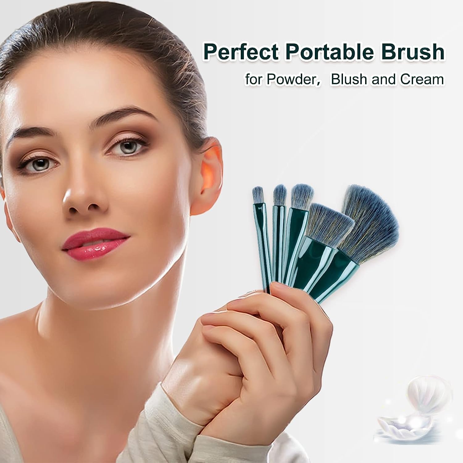Exotic Mall 5-Piece Mini Makeup Brush Set - Travel Foundation Brush, Eyeshadow Brush & Cosmetic Brushes Kit with Mirror (Dark Green) | Perfect for On-The-Go Makeup & Professional Makeup Application