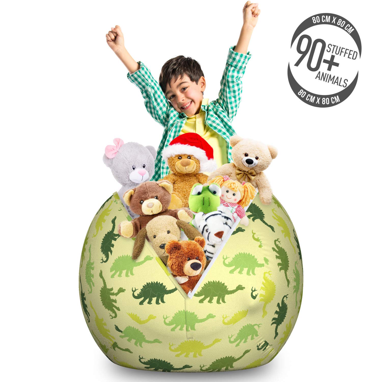 Ambesonne Dinosaur Storage Toy Bag Chair - Large Washable Stuffed Animal Organizer with Stegosaurus Pattern in Green Shades | Kids Room Decor, Playroom Storage & Dinosaur Themed Bedroom Accessory