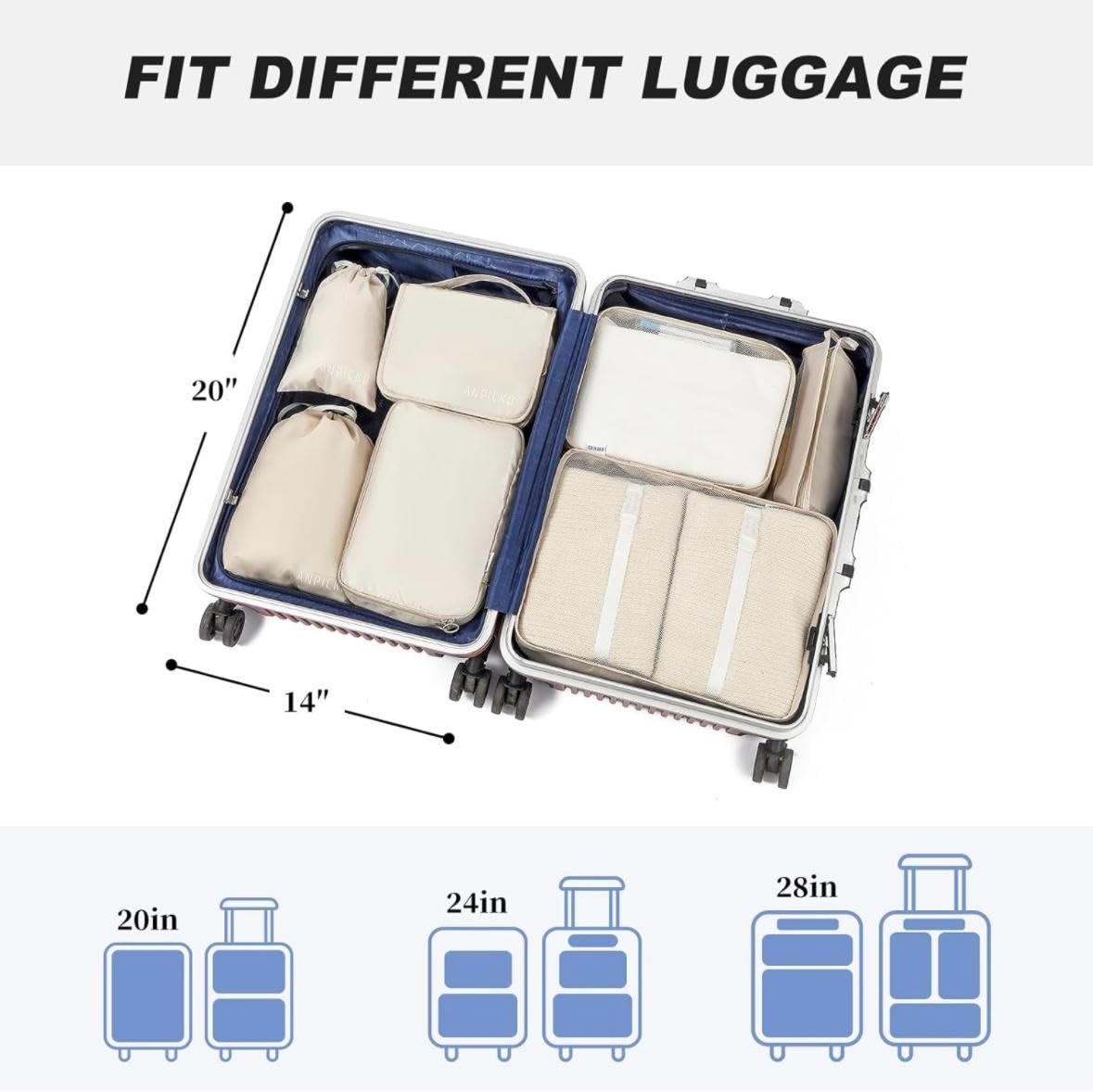 9-Piece Packing Cubes Set for Suitcases - Aydicon Travel Luggage Organizer with Laundry Bag, Toiletry Bag, Shoe Storage & Compression Bags - Perfect for Business Trips, Vacations & Weekend Getaways (Cream)