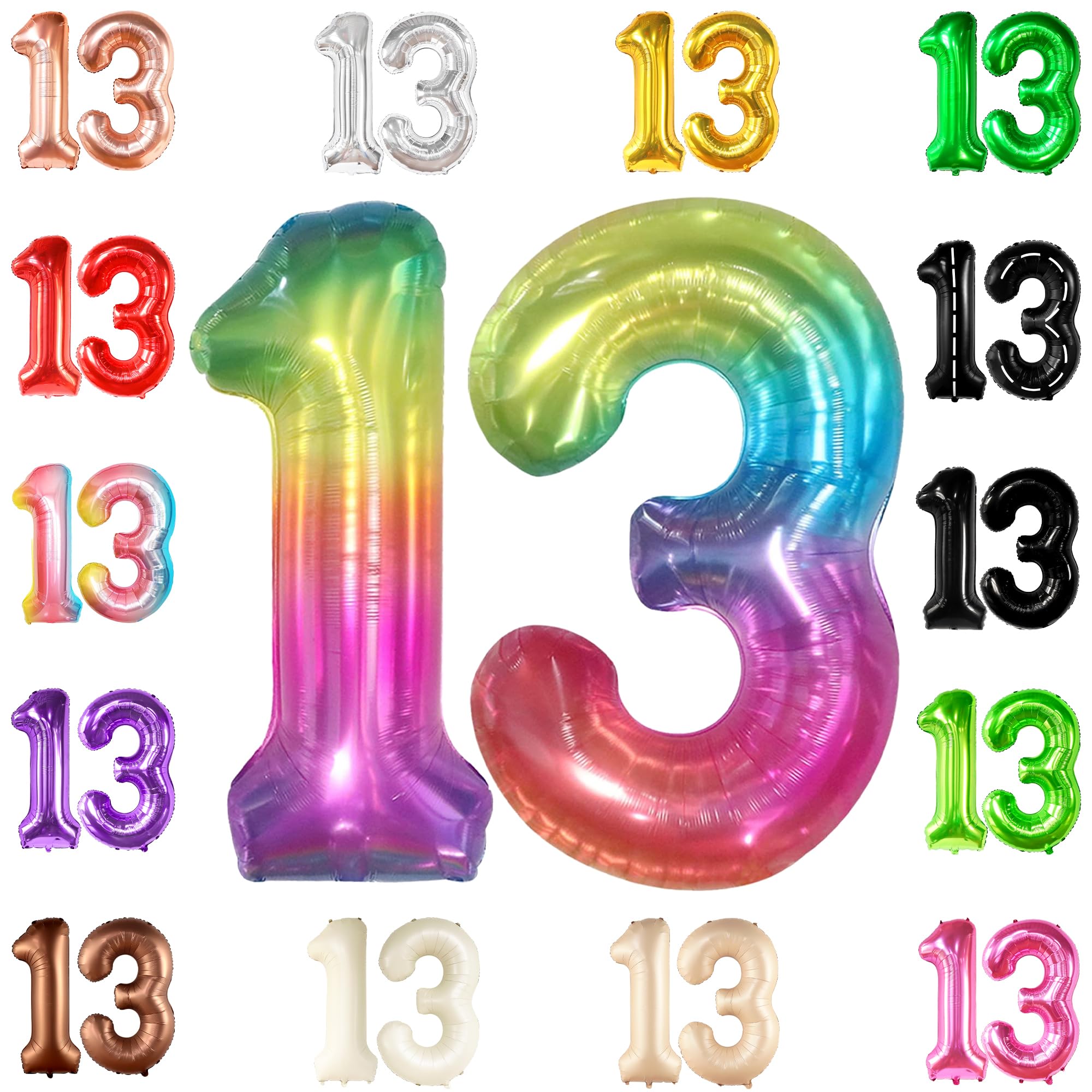 KatchOn Giant Rainbow 13 Balloon Numbers - 40 Inch Large Foil Balloons for 13th Birthday Party Decorations | Rainbow Neon Number Balloons for Girls, Teens, Sweet 16 | Perfect for Birthday Backdrops, Photo Booths, Cake Tables & Room Decor
