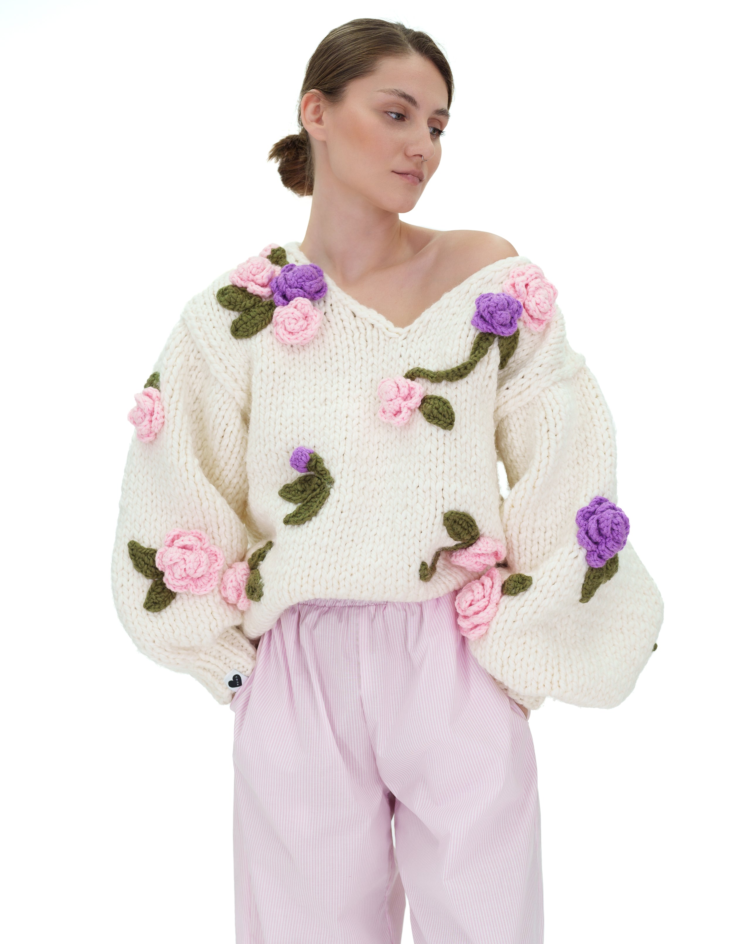 Floral Knit Sweater for Women - Soft & Cozy Pullover - Perfect for Fall, Winter & Casual Outfits
