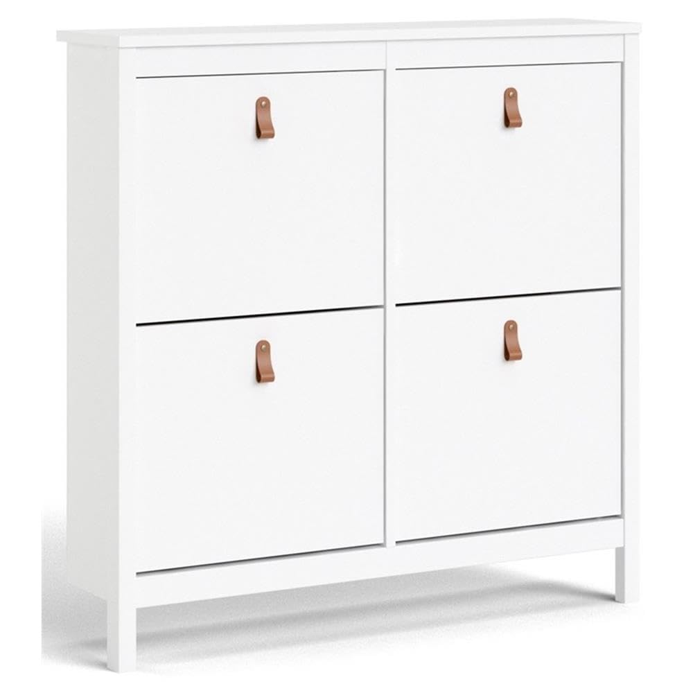 Tvilum White Madrid 4-Drawer Shoe Storage Cabinet - Organize Shoes in Entryway, Closet or Bedroom