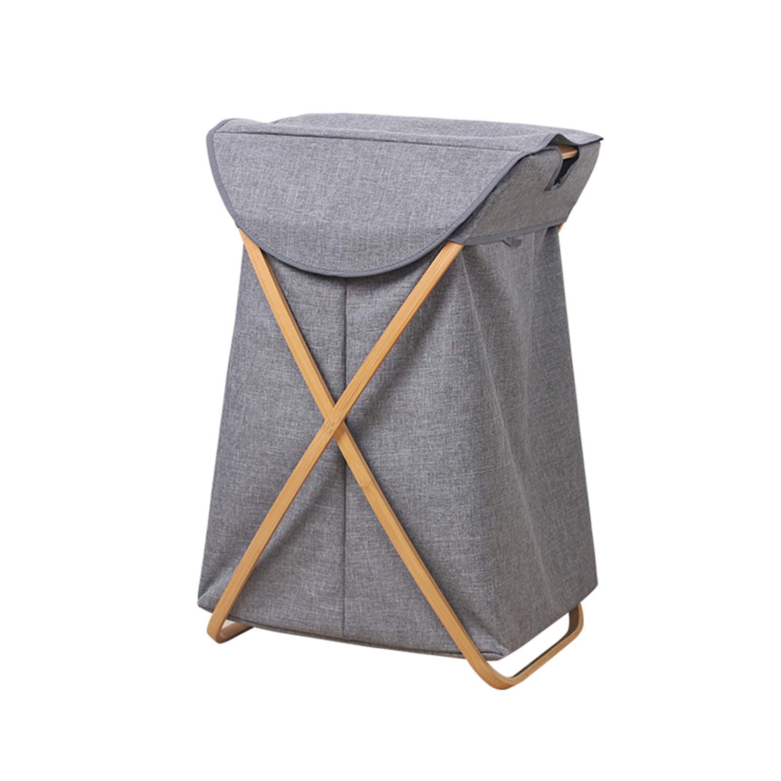 KORANGE Collapsible Bamboo Laundry Hamper with Lid - Foldable Laundry Basket for Clothes Storage, Ideal for Bedroom, Bathroom, and Dorm Organization