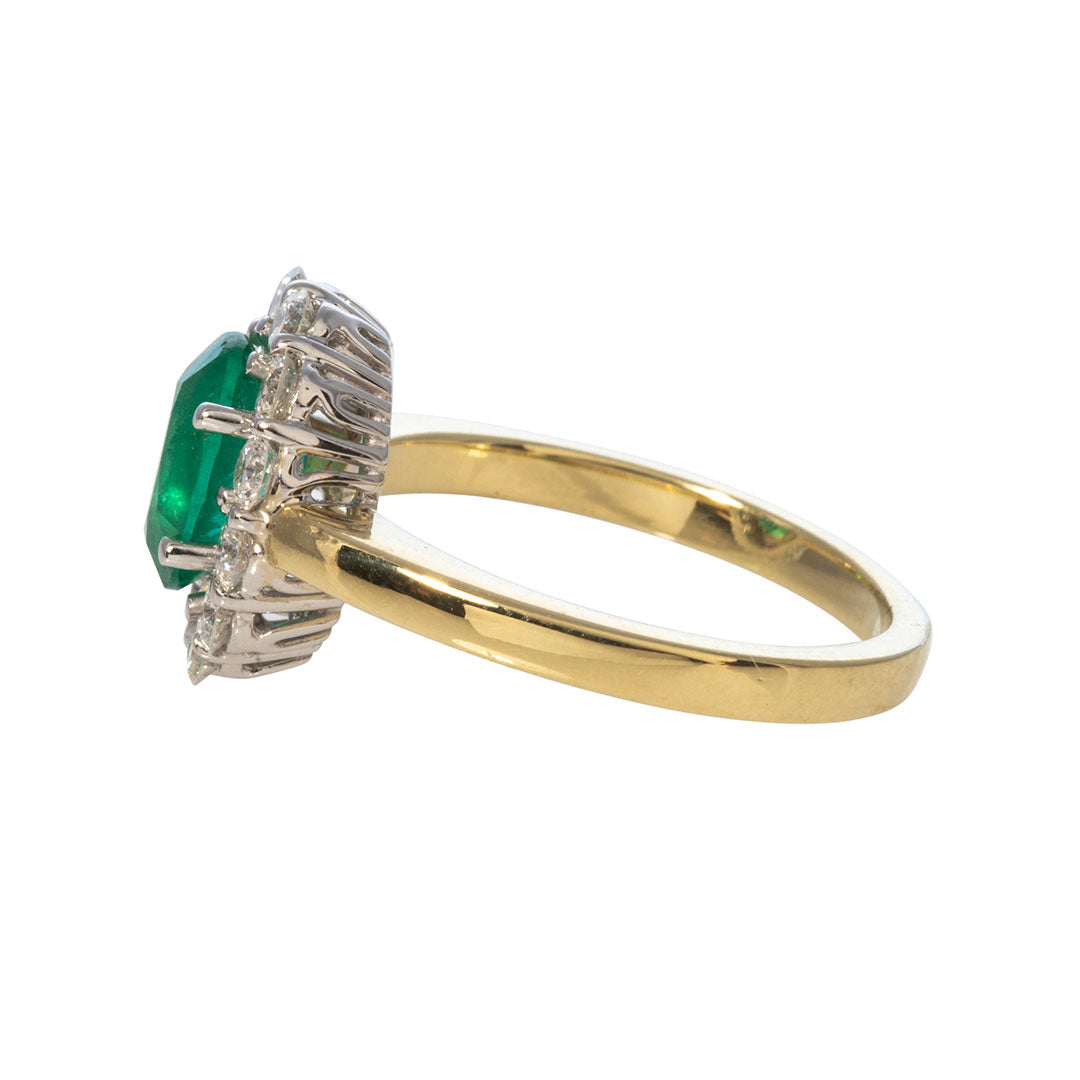 18K Two-Tone Gold Oval Emerald & Diamond Cluster Ring for Women - Elegant Jewelry Gift for Engagement, Wedding, Anniversary & Special Occasions