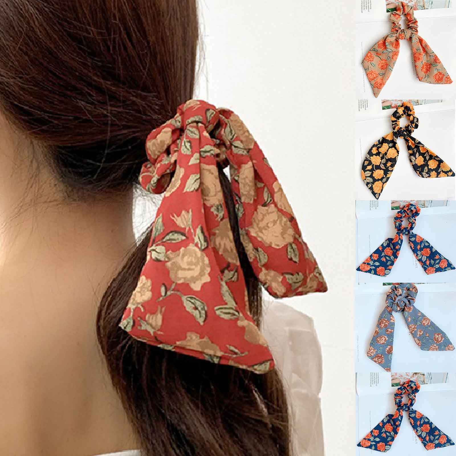 Neferlife Plush Hair Rope - Cute Bear Animal Hair Band with Floral Design for Girls, Soft Ponytail Holder & Headband (Orange, 1PC) - Perfect for School, Parties & Everyday Fashion Accessories