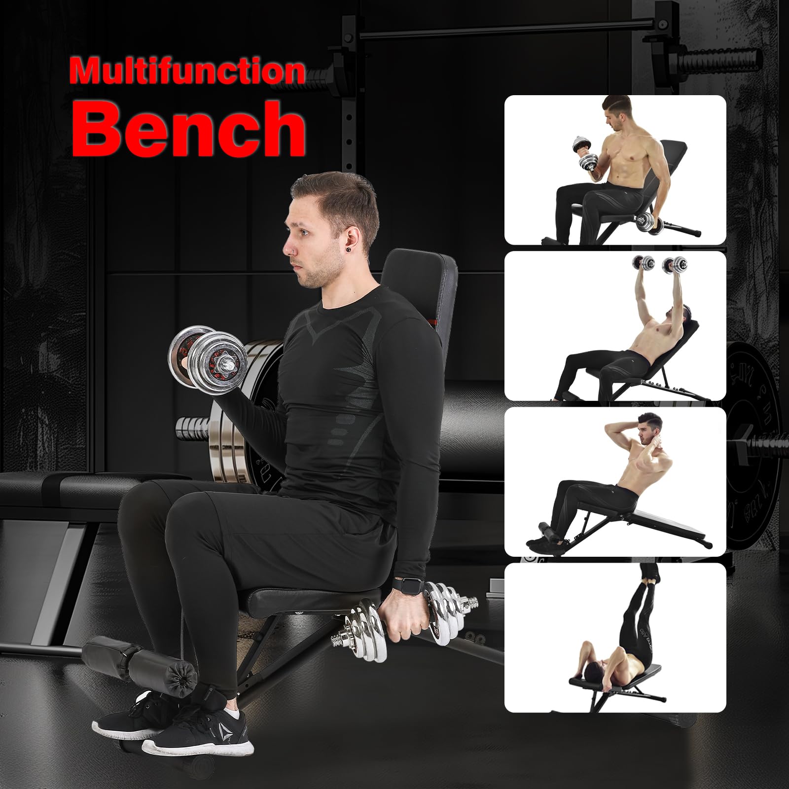 7-Level Adjustable Weight Bench for Home Gym - Foldable Incline/Decline/Flat Workout Bench with 550LBS Capacity - Perfect for Strength Training, Bench Press & Full-Body Exercises at Home