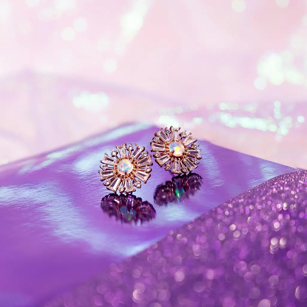 Sonya Burst Opal Stud Earrings – Genuine Opal Gemstone Silver Studs for Women | Perfect for Everyday Wear, Parties & Special Occasions