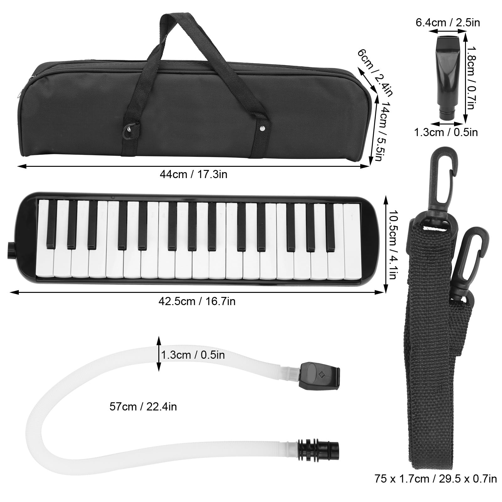 32-Key Melodica Instrument - Portable Keyboard Piano with Mouthpiece, Tube & Carrying Bag - Perfect for Kids, Beginners & Adults - Great Musical Gift (Black) - Ideal for Home Practice, School Music Class & Travel Performances