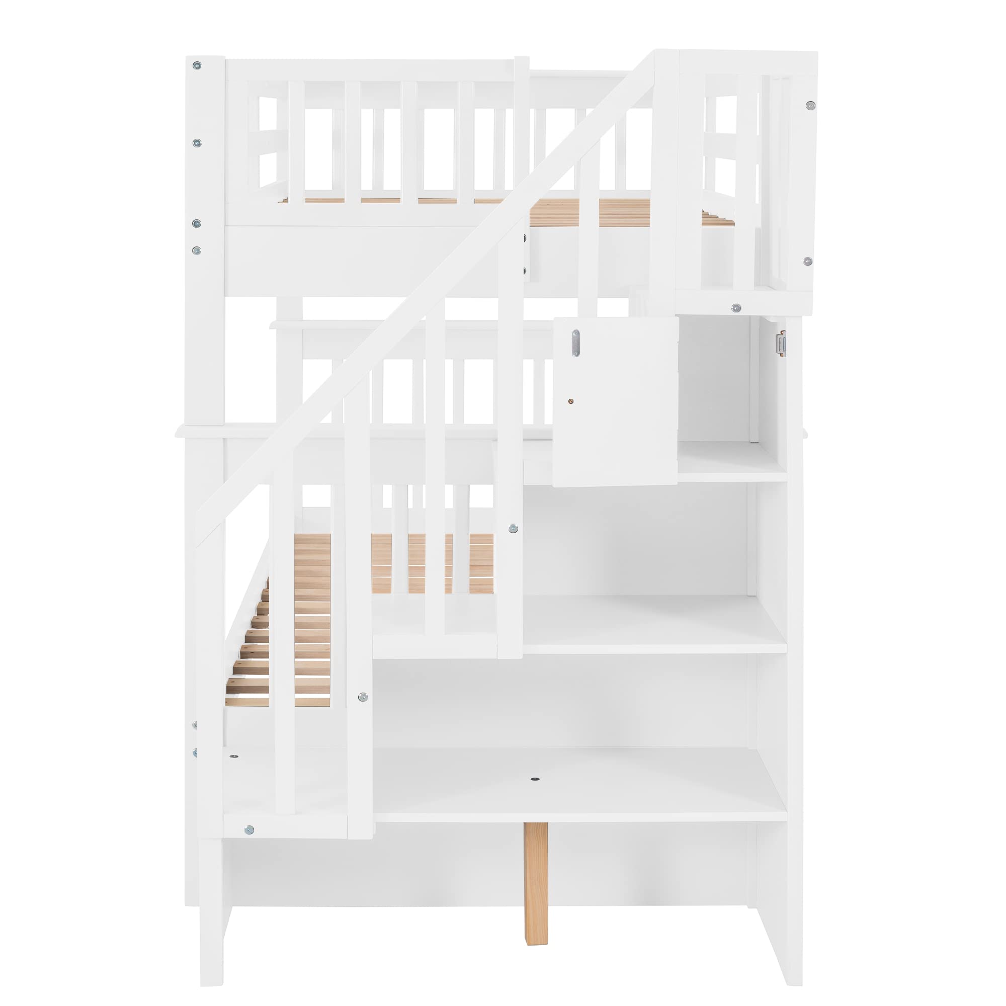 Harper & Bright Designs Twin Over Twin Wooden Bunk Bed with Stairs - Space-Saving Kids Bunk Bed with Storage Drawers & Safety Guard Rail - Perfect for Small Bedrooms, Dorm Rooms & Shared Kids' Spaces (White)